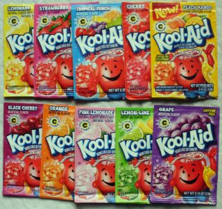KOOL AID drink mix 10 pack VARIETY of FLAVORS including NEW PEACH