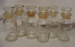 Vtg Lot Set 6 Glass Apothecary Spice Jars Bottles w/ Stoppers Pharmacy