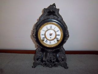 Antique Kroeber Iron Mantel Clock for Parts or Repair
