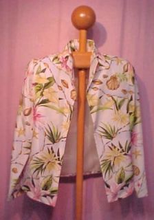 Kula Kula Seashell Tropical Print Beaded Silk Jacket S