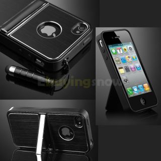 Black Aluminum TPU Hard Case Cover W Chrome Stand For iPhone 4 4G 4S