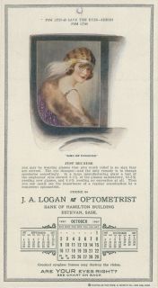 1927 Calendar Salesman Sample   J. A. Logan Optometrist Estevan Sask