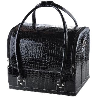 Black Soft PVC Makeup Train Bag Case Crocodile Print Artist Cosmetic