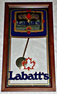 1980s Labatts Blue Beer Glass Pendulum Mirror Glass Clock