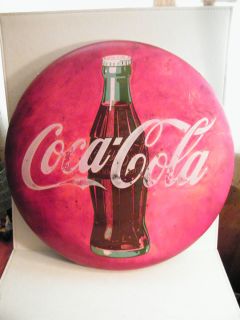 Vintage Antique 1954 Coca Cola Button Sign 24 Inches