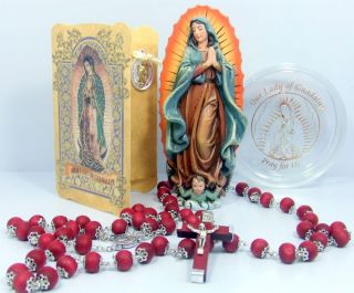 Our Lady of Guadalupe Lot 4 Resin Statue Rose Pedal Rosary Prayer