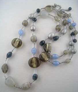 Premier Designs Lakeside Agate Venetian Glass Necklace 44 Long