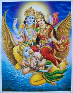 Lord Vishnu Devi Lakshmi Laxmi on Garuda Poster 9x11 1580