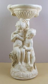 Vintage Plaster Putti Statue Urn Pedestal Planter Cherubs Shabby 17 1