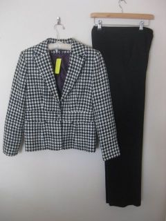 Larry Levine size 10 M medium suit pants black jacket houndstooth