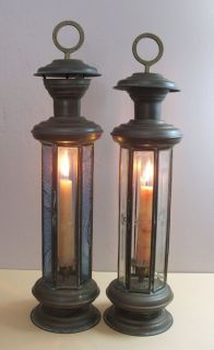 Vintage Brass Candle Lanterns Sconce Lamp Hanging Beveled Etched