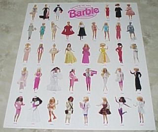 Rare BARBIE DOLLS over years 1959 97 Fine Vintage Collectors Poster