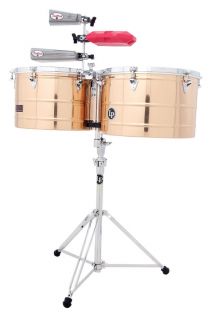 NEW LP LATIN PERCUSSION DEEP SHELL BRONZE TIMBALE DRUMS SET w/ STAND