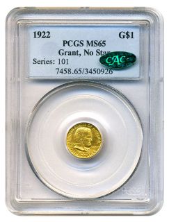 1922 Grant No Star G$1 PCGS CAC MS65 Gold Commemorative