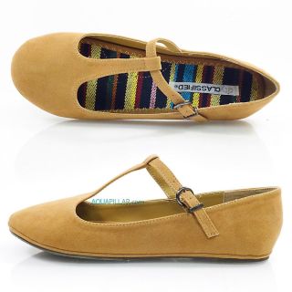 Laura Taupe T Strap Mary Jane Basic Ballet Round Toe Flat Classified