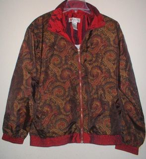 Womens Lavon Maroon and Gold Paisley Print Zip Front Jacket Size Large