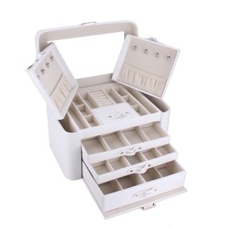 White Vintage Faux Leather Jewelry Display Box Storagezg 149