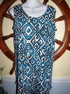 Jostar Slinky Capri Blue Diamonds Sleeveless Large New Travel Knit