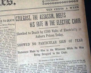 LEON CZOLGOSZ Electric Chair Execution WILLIAM McKINLEY Murder in 1901