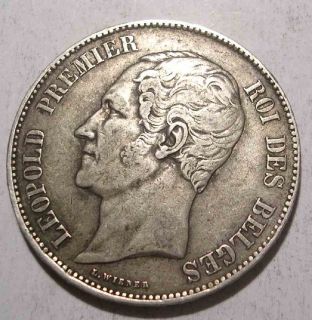 Silver Coin 5 Francs Leopold I Belgium 1850