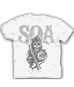 Sons of Anarchy Cracked Letters SOA Reaper White T Shirt New