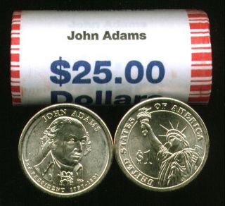 HEAD/TAIL~ 2007 D BU JOHN ADAMS GOLD $25 DOLLAR ROLL ~