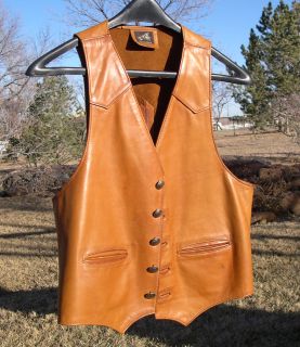 Sz 44 Mens Leather Vest Lew N Me Brown Buffalo Head Nickle Buttons