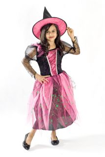 Girls Kids Dress up halloween costume Magenta witch Light up Size T S
