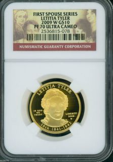 10 PROOF GOLD COMMEMORATIVE LETITIA TYLER FIRST SPOUSE NGC PR70 PF70
