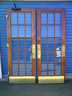 Wood 15 Light French Doors with Brass Hardware