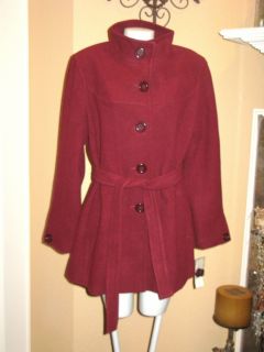 Larry Levine Maroon Burgundy Wool Belted Winter Coat LG