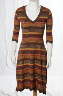 Lilja NWT Persimon Brown Orange Striped Knit Casual Sweater Dress Sz S