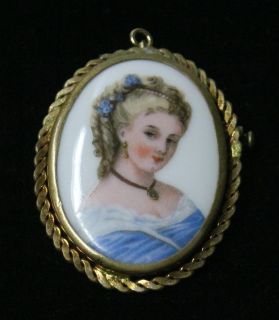 Gorgeous Hand Painted Cameo Brooch Pin Pendant Limoges France Womans