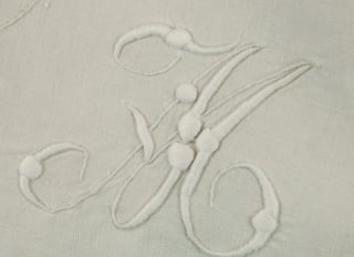 Antique French Sheet Heavy Pure Linen Fabric Monogram GM 7 Foot by 11