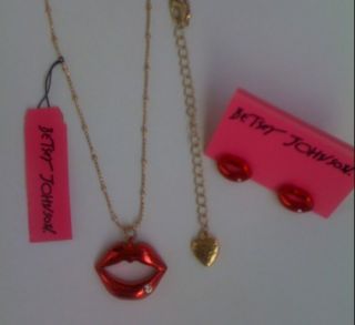 Betsey Johnson Fashion Sexy Lips Necklace and Earrings N014 E009