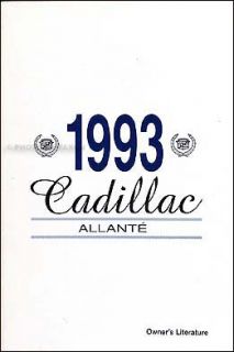 Allante Owners Manual 93 New Owner Literature Guide Book