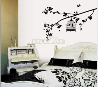 Black BIRD CAGE WALL PEEL STICK Living Room Wallpaper DECO STICKER hot