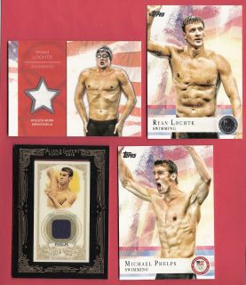 MICHAEL PHELPS & RYAN LOCHTE WORN RELIC + 2012 TOPPS CARDS USA OLYMPIC