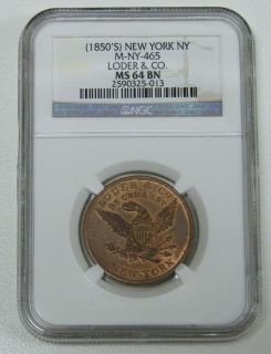 1850s) Loder & Co. New York Merchant Token M NY 465 (Copper)   NGC MS