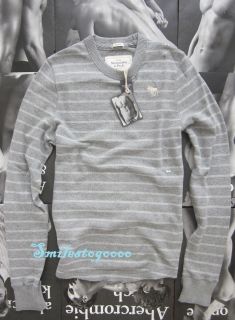 Abercrombie AF Mens Long Tees Crew Own Pond M L Gray Stripe Authentic