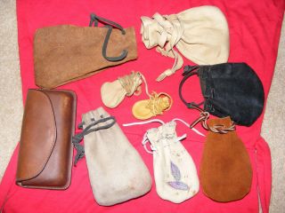 Lot of Eight Vintage Leather Pouches Large to Small A Case