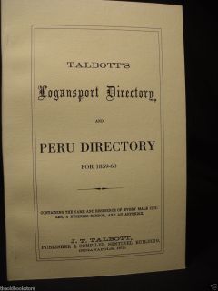 Logansport Peru Directory for 1859 60 Great Genealogy and Old Adds