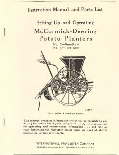 McCormick Deering Potato Planters Manual & Parts List International