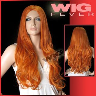 Long 25 in Wavy Orange No Bangs Hair Wig 7858
