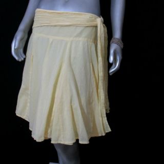 Lux Lux Lux Light Yellow Cotton Knee Pleated Skirt Sash Bow 9 L