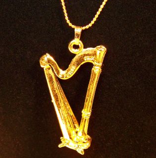 Lyon and Healy Famed Concert Harp Jewelry Replica Necklace 24k gold