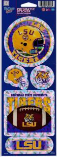 LSU Tigers Set of 5 Die Cut Cracked Ice Holographic Prismatic Stickers