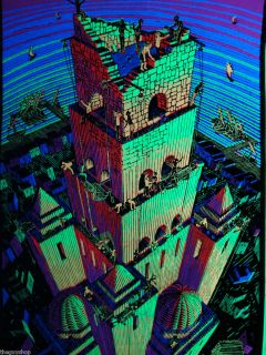 Vintage m.C. EScheR The TOWER of BABEL blacklight poster psychedelic