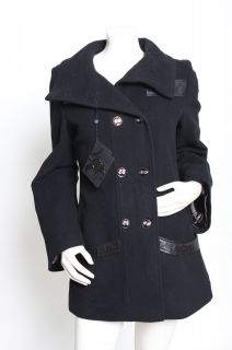 MACKAGE Black Wool & Cashmere Peacoat Leather Jacket Coat sz L NWT $