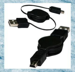 USB A to Mini B 5 Pin Male Male M M Retractable Cable